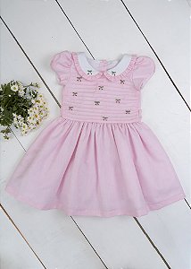 Vestido Infantil Bordado Cerejinha Rococo Rosa