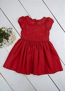 Vestido Infantil Bordado Cerejinha Rococo Vermelho