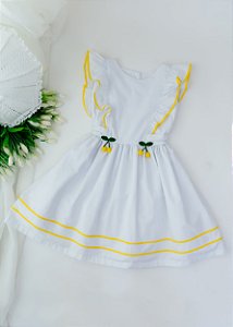 Vestido Infantil Branco com Vivo Amarelo