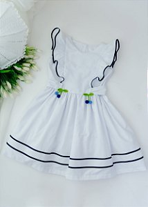 Vestido Infantil Branco com Vivo Marinho