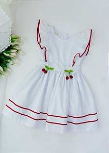 Vestido Infantil Branco com Vivo Vermelho