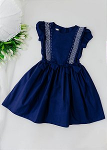 Vestido Infantil Casinha de Abelha Na Alça Babadinhos Marinho