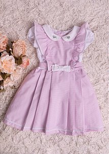 Vestido Infantil List Rosa Babado c/ Viés