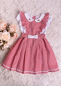 Vestido Infantil List Vermelho Babado c/ Viés
