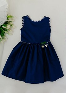 Vestido Infantil Marinho Com Detalhe Xadrez