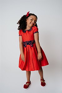 Vestido Infantil Vermelho com Palla e Gola Xadrez