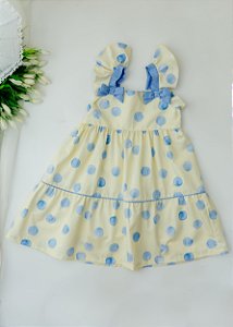 Vestido Linha A Bolas Amarelo e Azul