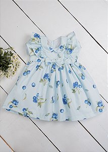 Vestido Bebê Blueberry Babados Fundo Azul