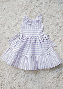Vestido Infantil Listras Lilás e Branco
