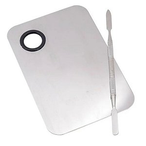 Placa Lisa De Inox Com Espátula Para Maquiagem