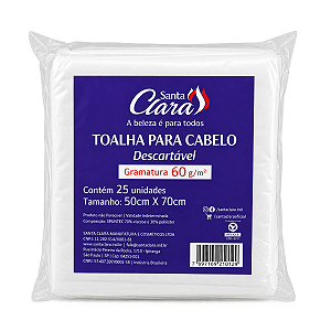Toalha Cabelo Descartável Gramatura 60g 25uni 50cmx70cm