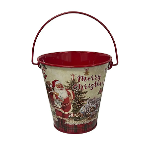 Balde Metal Decorativo Merry Christmas 11,5x11cm