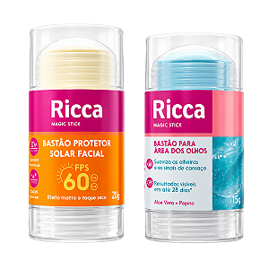 Kit Ricca Bastão Protetor Facial FPS 60 e Área Dos Olhos