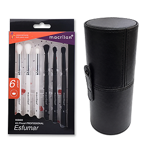 Kit Pincéis Macrilan Esfumar e Estojo Porta Pínceis