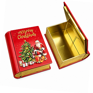 Lata de Natal Papai Noel Formato Livro Metálica 10x12cm