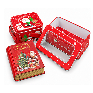 Kit 3 Latas Metálicas Decorativas de Natal Papai Noel