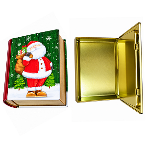 Lata de Natal Papai Noel Verde Formato Livro Metálica 10x12cm