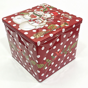 Lata Decorativa Quadrada Natalina Boneco de Neve 9,30x9,50x9,50cm