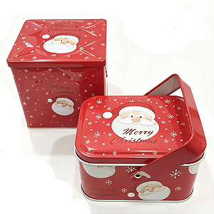 Kit 2 Latas Metal Natal Decoração Papai Noel