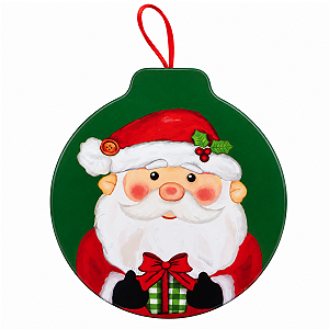 Lata Metal Bola de Natal Achatada Papai Noel 11x12cm