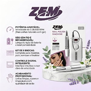 MOTOR PORTATIL RECARREGAVEL ZEM 35.000RPM PROFISSIONAL PARA UNHAS