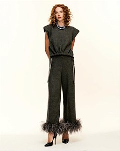 CALÇA ROMA COM PLUMAS CINZA