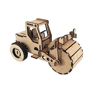 Trator Rolo Compressor Miniatura em MDF 3D.