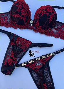 Conjunto Personalizado Cinta Liga - Preto/ Vermelho