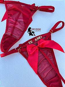 Calcinha Personalizada de tule fio laço | Vermelha ( PLUS SIZE)