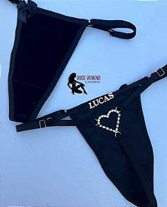 Calcinha Personalizada (u) Veludo fio coração | Preto