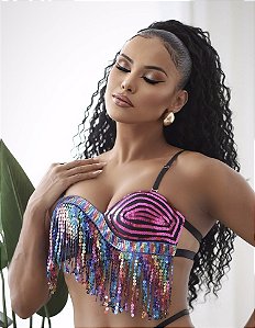 Croped Anitta | Paetê Preto/colorido
