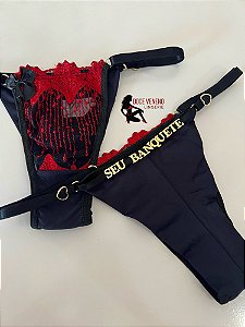 Calcinha Personalizada de tule Lorena (u) Preta/vermelha