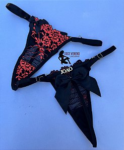 Calcinha personalizada sexy fio| laço - Preto/laranja