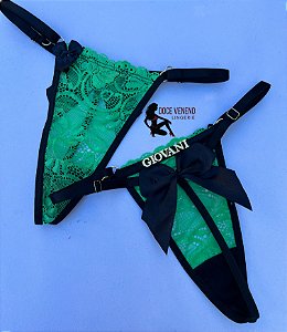 Calcinha personalizada sexy fio| laço - Verde