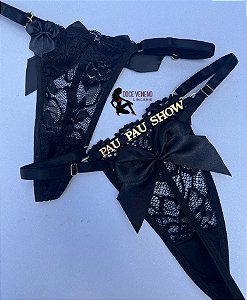 Calcinha personalizada sexy fio| laço - Preto