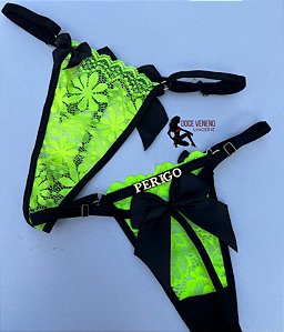 Calcinha personalizada sexy fio| laço - Verde neon