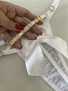Calcinha personalizada sexy fio| laço - Branca