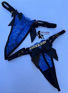 Calcinha personalizada sexy fio| laço - Azul