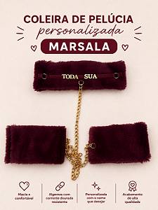 Coleira Personalizada de pelúcia com algemas | Marsala