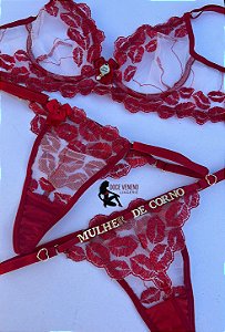 Conjunto Personalizado Jade sem bojo com aro - Vermelho/boca