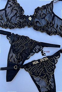 Conjunto Personalizado Jade sem bojo com aro - Preto/fogo