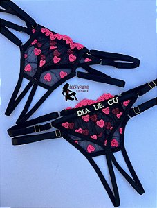 Calcinha Personalizada (u) Secretária | Preta/coração Pink