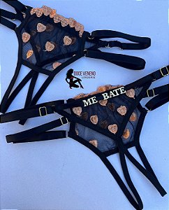 Calcinha Personalizada (u) Secretária | Preta/coração Dourado