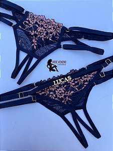 Calcinha Personalizada renda (u) Secretária | Azul marinho/romance