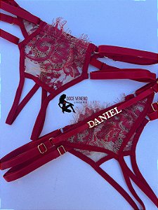 Calcinha Personalizada renda cílios (u) Secretária | Vermelha/nude