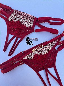 Calcinha Personalizada renda (u) Secretária | Vermelha/bege