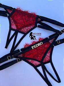 Calcinha Personalizada renda cílios (u) Secretária | Vermelha/preto