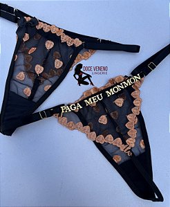 Calcinha personalizada semi fio| triângulo - Preta/coração Dourado