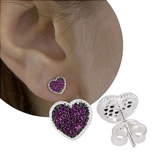 Brinco Prata Coração Zirconia RUBI