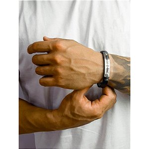 Bracelete Batimento Cardíaco - Aço e Couro